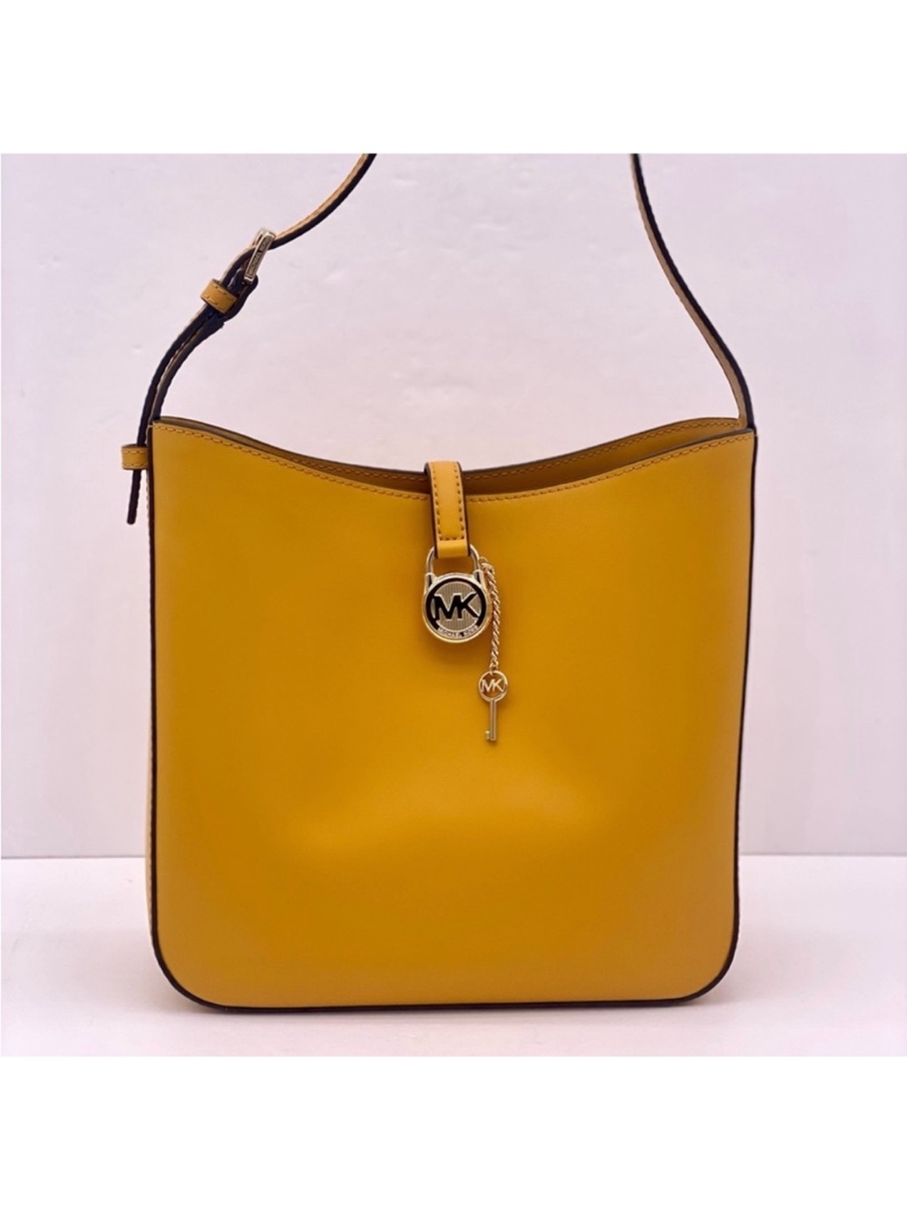 Michael Kors Yellow Leather Shoulder Tote with MK Charm - Picture 5 of 12